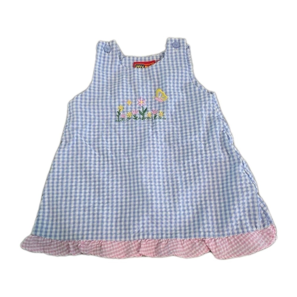 Vintage My Pal For Girls Pastel Butterfly Seersucker Sun Dress 12 Months